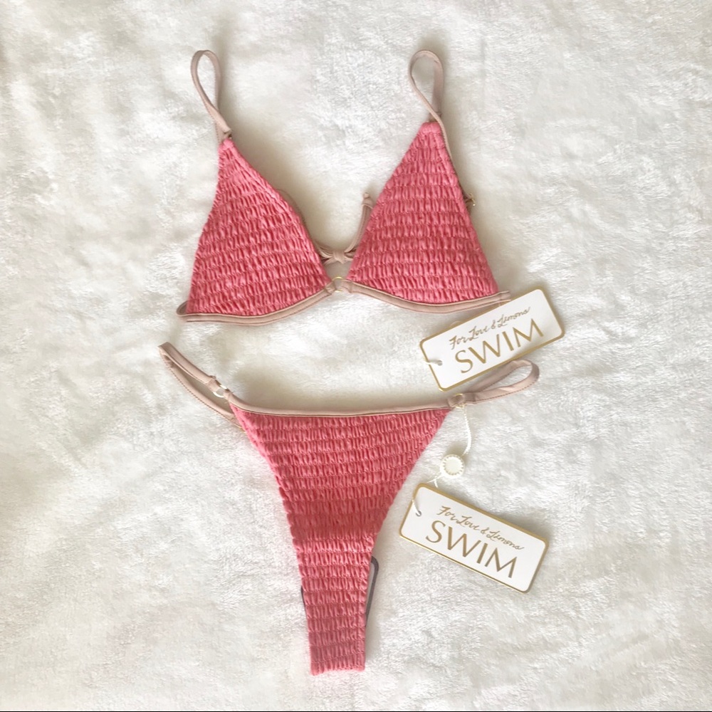 For Love and Lemons Pink Scrunchy Bikini Swim Set